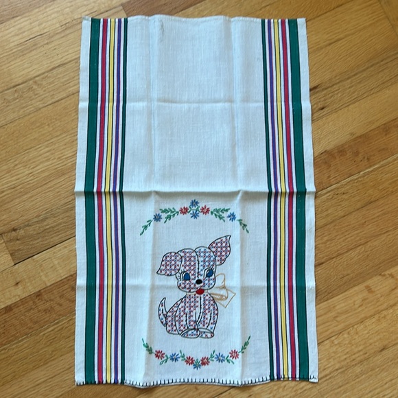 Vintage Hand Embroidered Cat & Dog Tea Towels - Picture 7 of 11